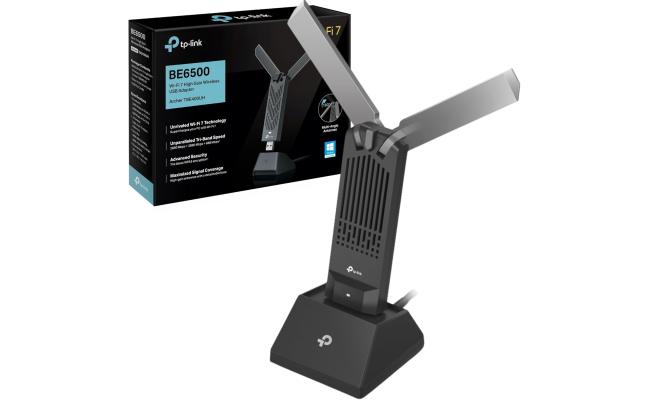 TP-Link Archer TBE400UH BE6500 WiFi 7 Dongle High Gain USB WiFi Adapter for PC, Tri-Band, MLO, Broader Coverage,OFDMA, MU-MIMO and Multi-RU, USB 3.0, WPA3, Easy Installation - Black